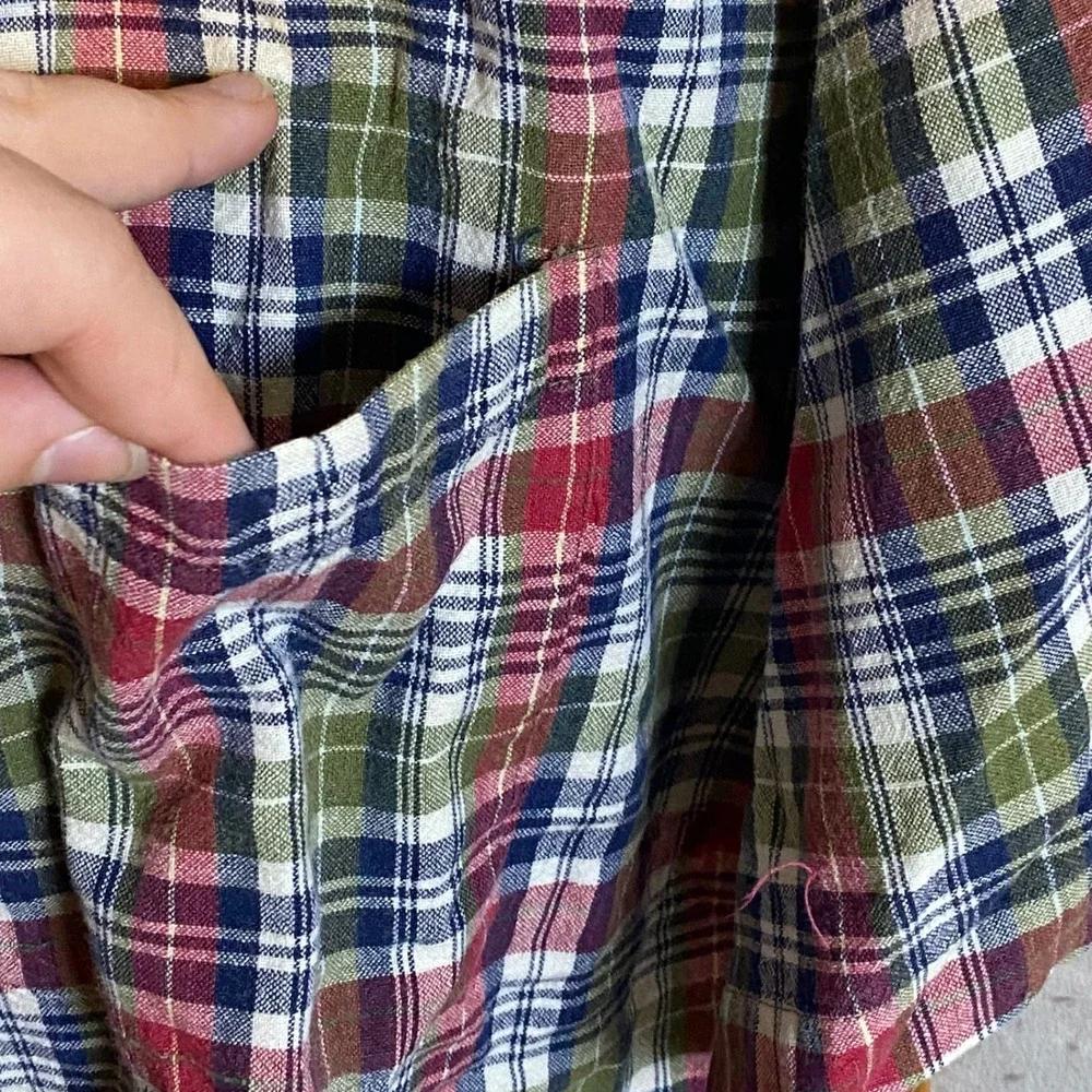Vintage Red Sky Mens Large Short Sleeve Button Down Shirt Plaid‎ Cotton Red Y2K